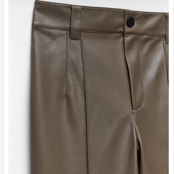 Zara | Pants u0026 Jumpsuits | Nwt Zara Full Length Faux Leather Francoise Pants  Size Xs Color Dark Olive Green | Poshmark